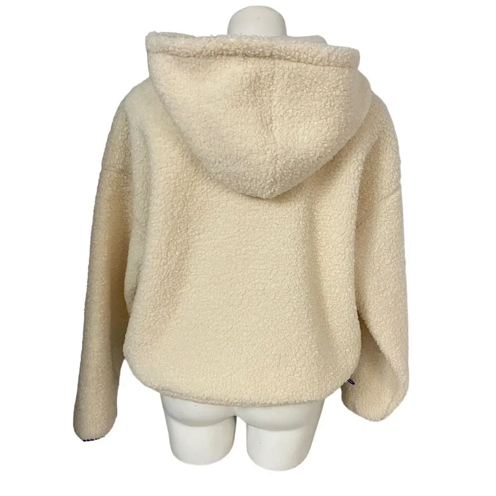 Wild Fable Sherpa Jacket Womens Medium Hooded Cream Pocket Zip Cozy Pullover - Picture 2 of 16